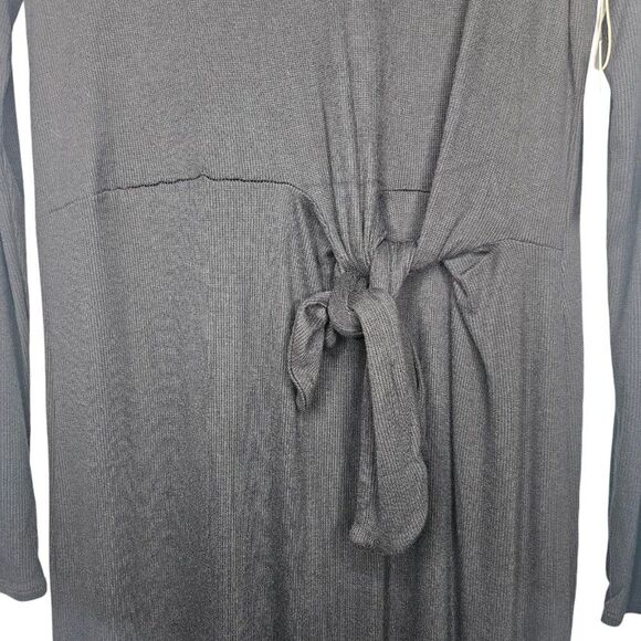 THREE DOTS Karen Dress XL Black Side-Tie Ribbed Long Sleeve Midi Length Modest - Picture 5 of 14